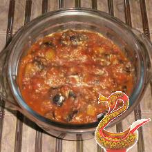 Eggplant stewed with tomatoes and garlic