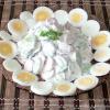 Russian salad of radish and cucumber with egg